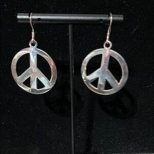 Sterling Silver Peace Sign Dangle Earrings. NWT.